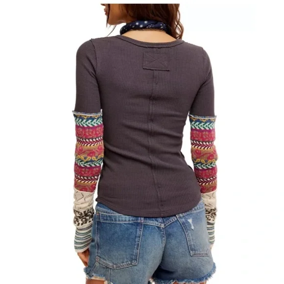 FREE PEOPLE All In Cuff Long Sleeve Top, Washed Black Combo, Size Large - Picture 5 of 6